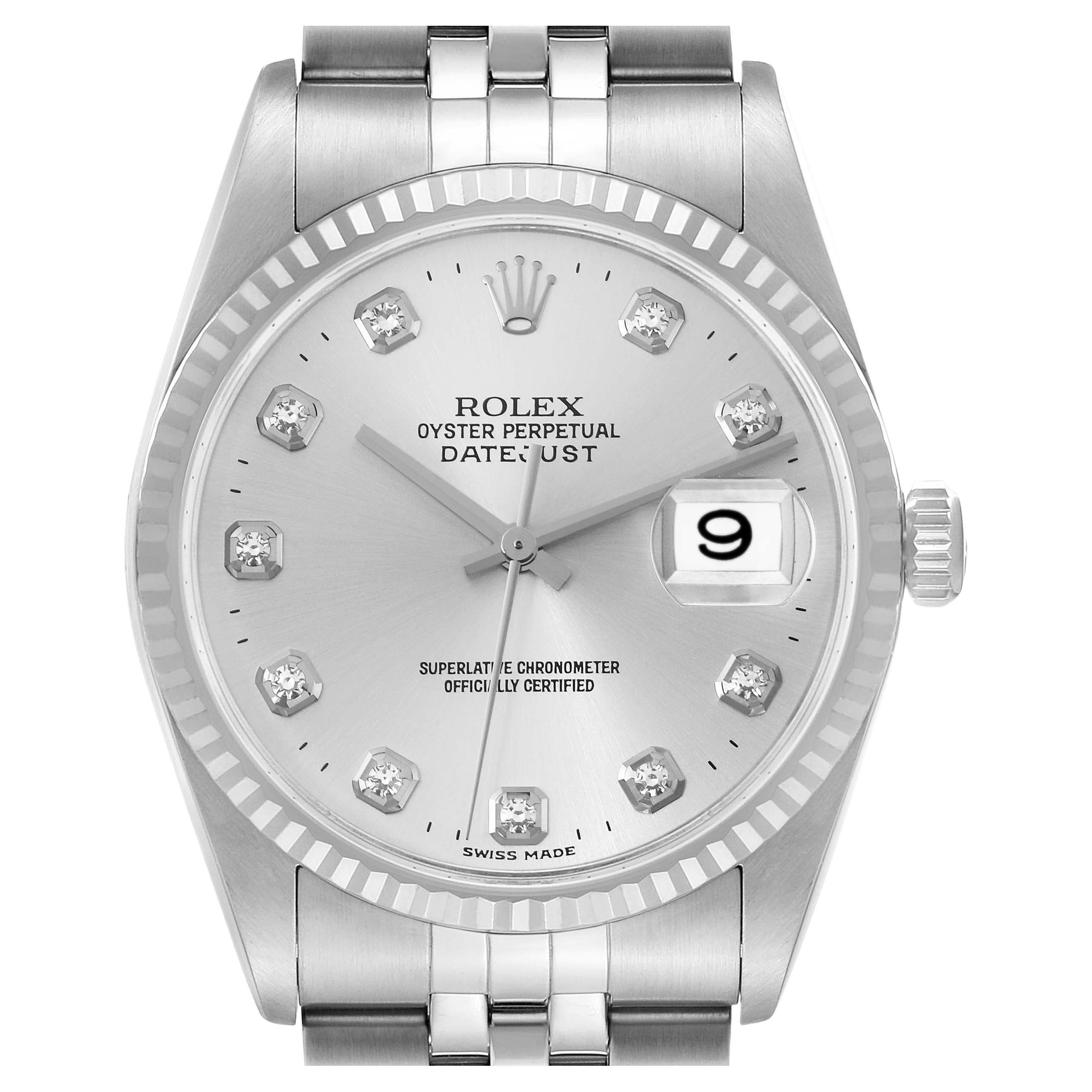Rolex Datejust Steel White Gold Diamond Dial Mens Watch 16234