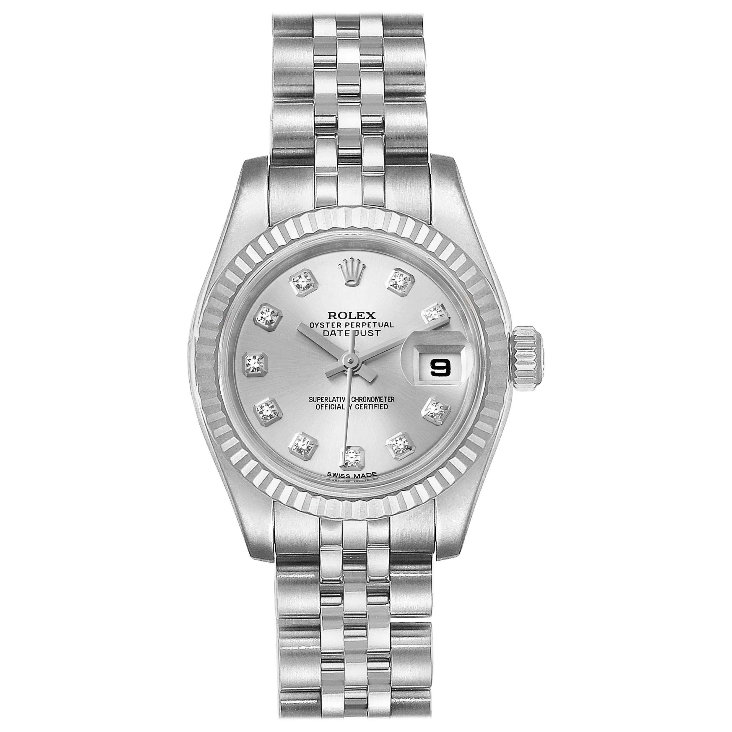 Rolex Datejust Steel White Gold Diamond Ladies Watch 179174 Box Card For Sale