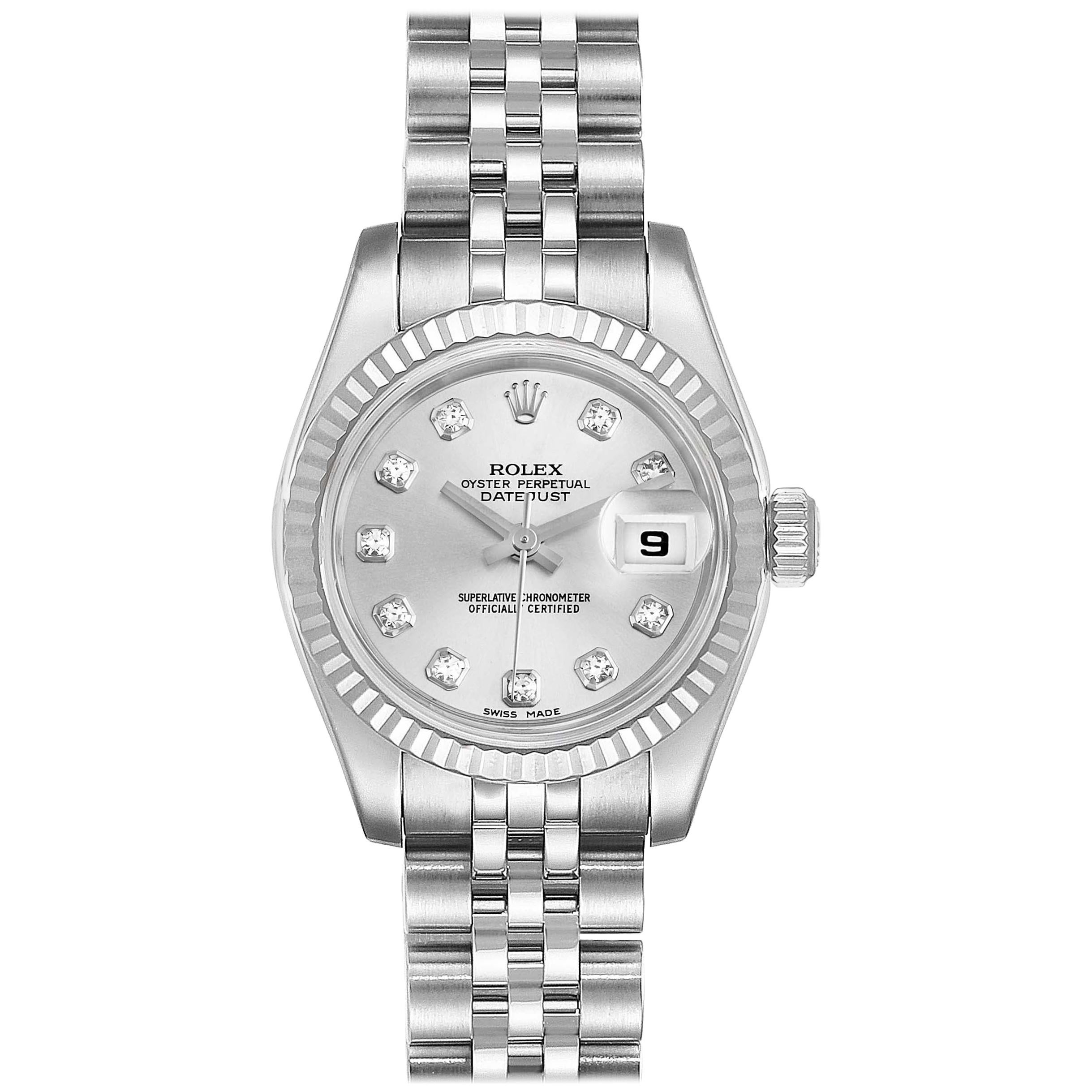 Rolex Datejust Steel White Gold Diamond Ladies Watch 179174 Box Papers