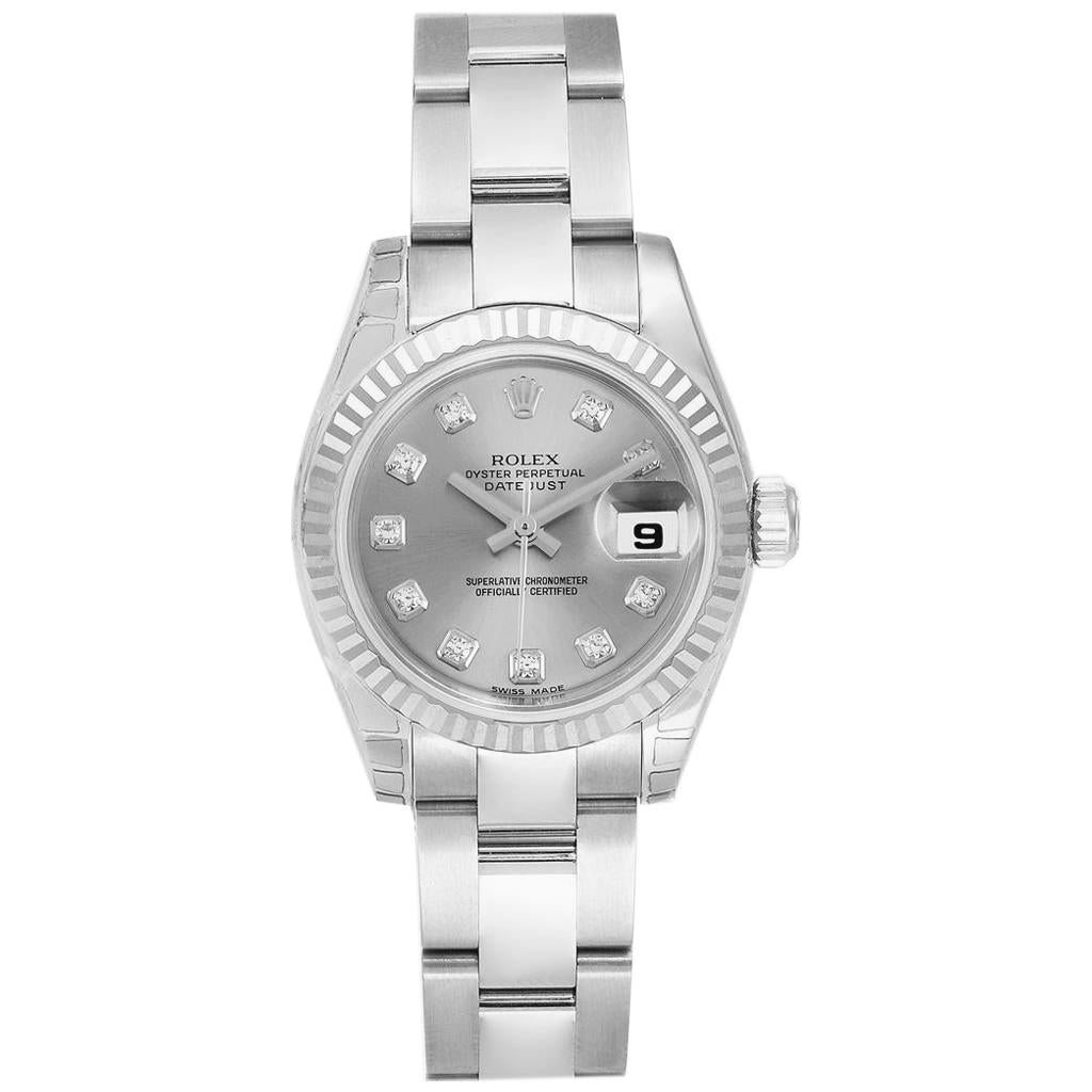 Rolex Datejust Steel White Gold Diamond Ladies Watch 179174 Unworn