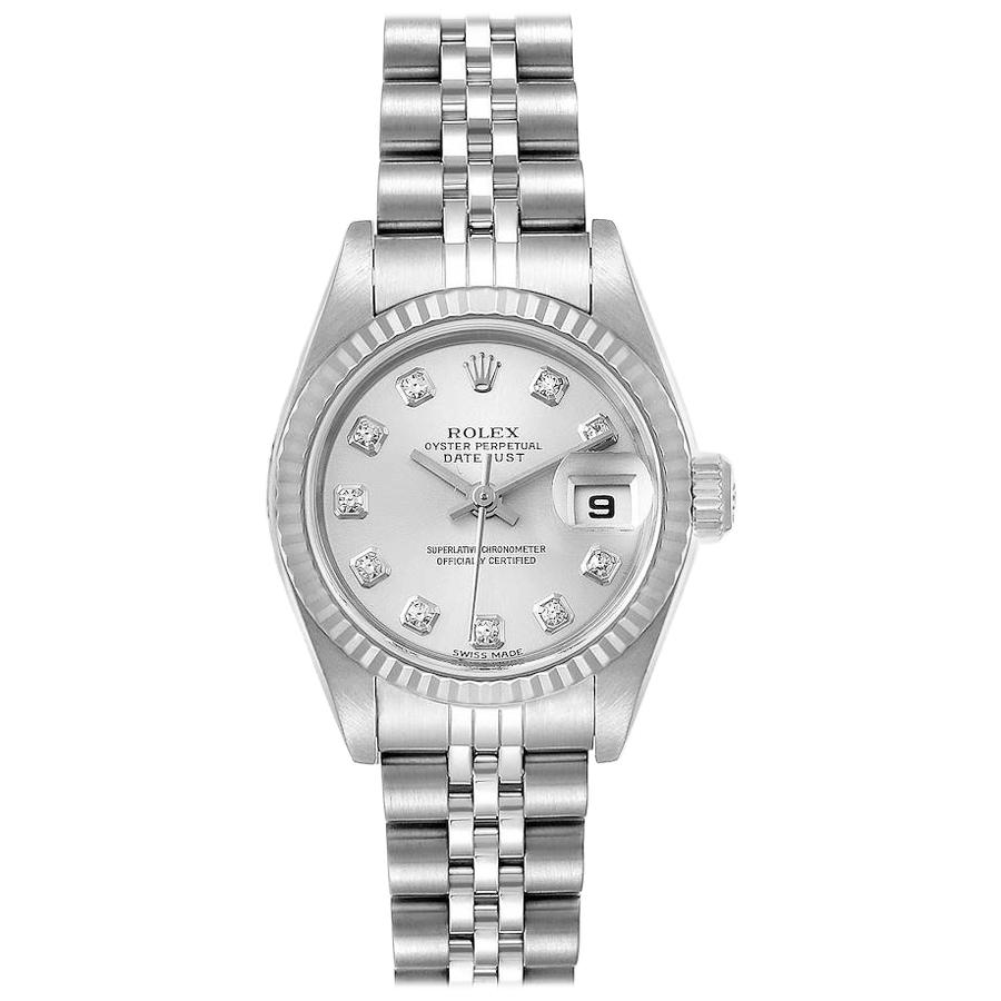 Rolex Datejust Steel White Gold Diamond Ladies Watch 79174 Papers For Sale