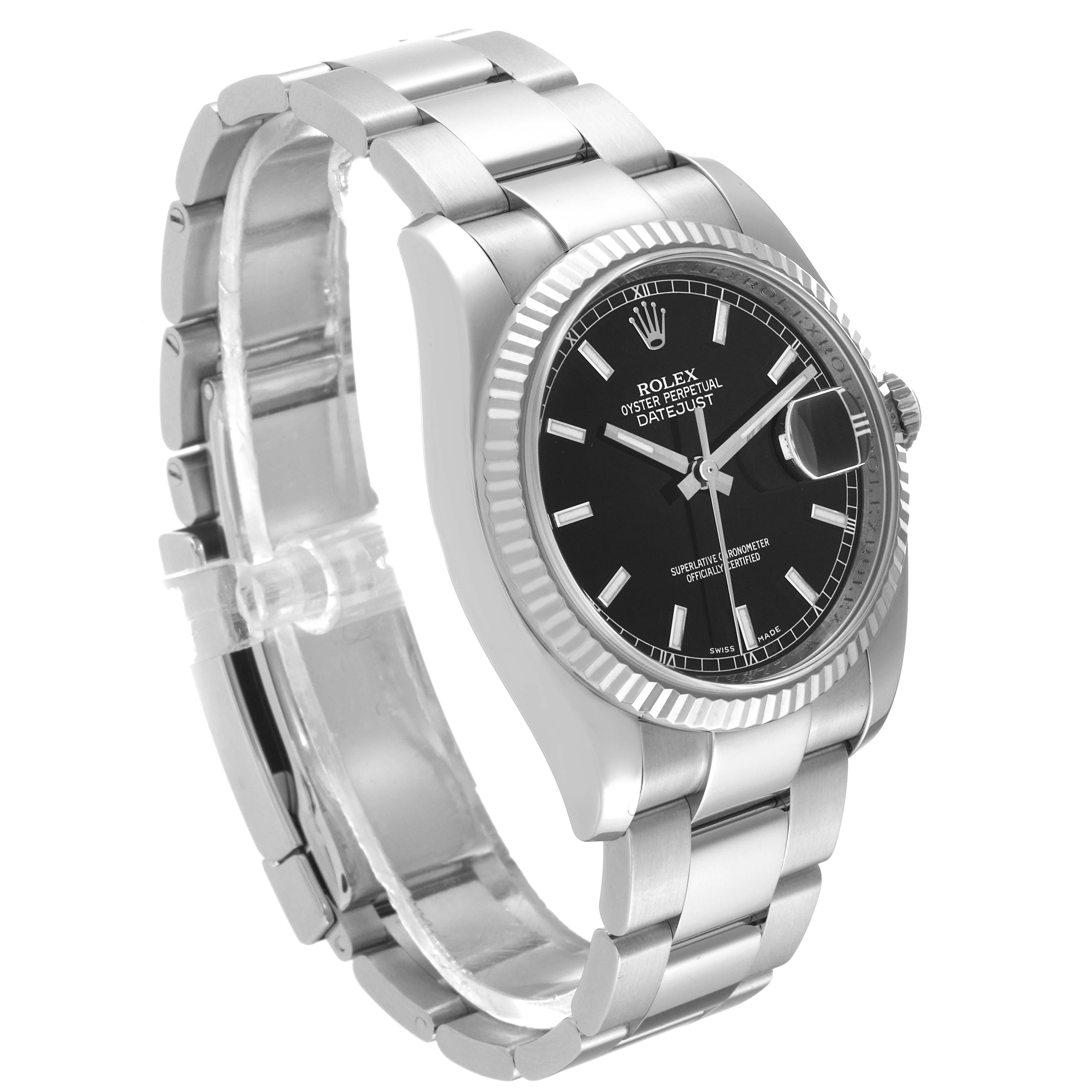 Rolex Datejust Steel White Gold Fluted Bezel Black Dial Mens Watch 116234 For Sale 2