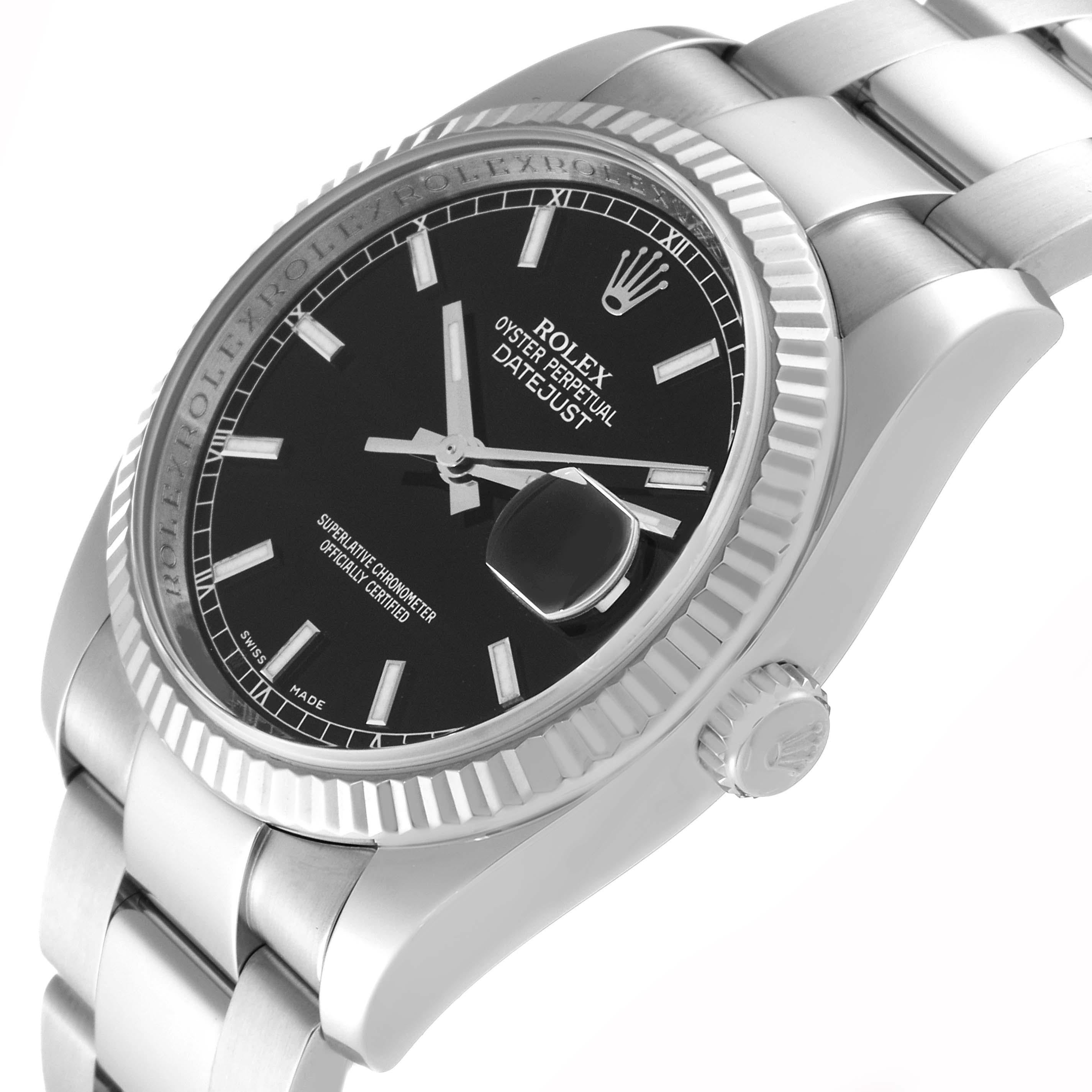 Rolex Datejust Steel White Gold Fluted Bezel Black Dial Mens Watch 116234 For Sale 3