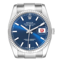 Rolex Datejust Steel White Gold Fluted Bezel Blue Dial Mens Watch 116234