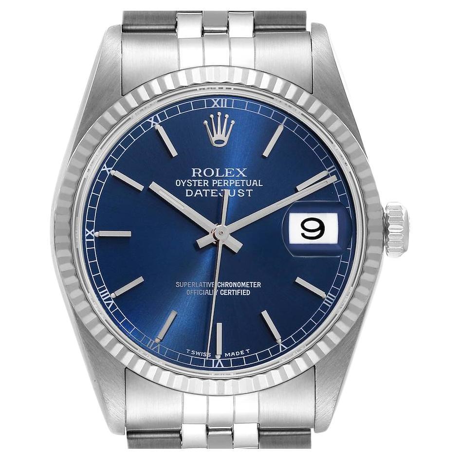 Rolex Datejust 36 StahlWeißgoldHerrenuhr mit geriffelter und blauem römischen