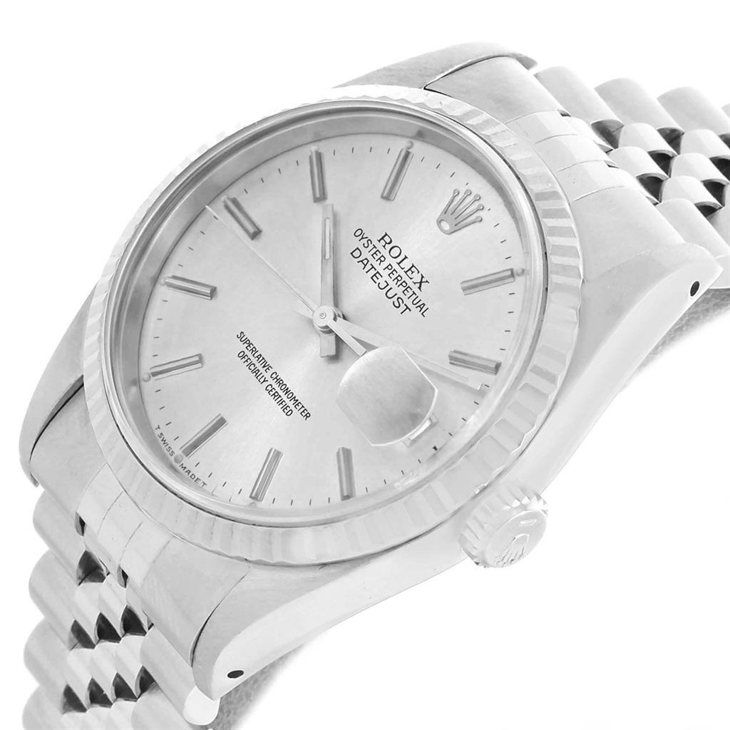 Rolex Datejust Steel White Gold Fluted Bezel Men's Watch 16234 For Sale 9