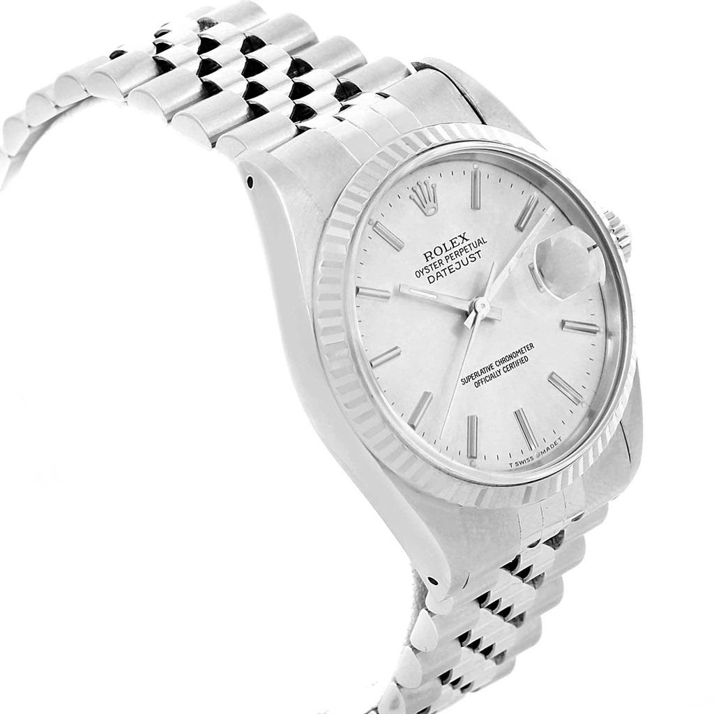 Rolex Datejust Steel White Gold Fluted Bezel Men's Watch 16234 In Excellent Condition For Sale In Atlanta, GA