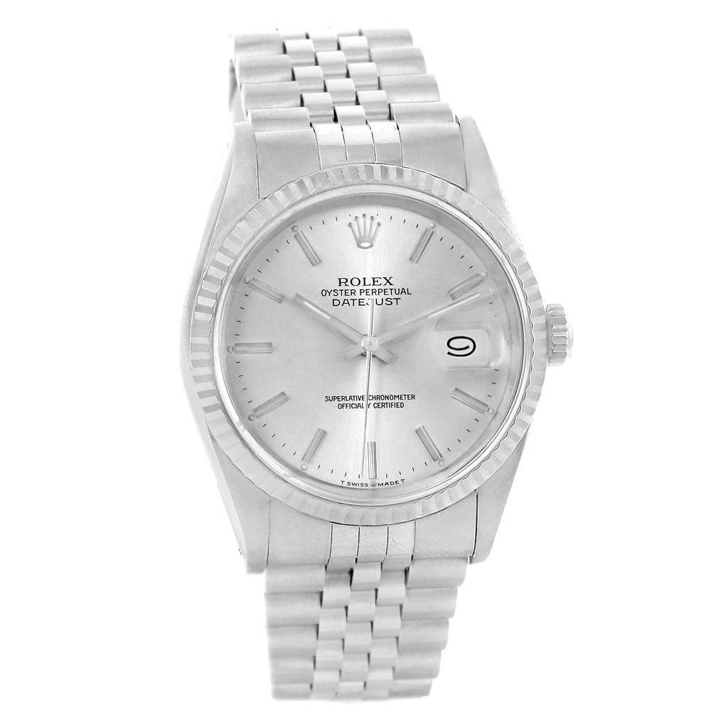 Rolex Datejust Steel White Gold Fluted Bezel Men's Watch 16234 For Sale 3