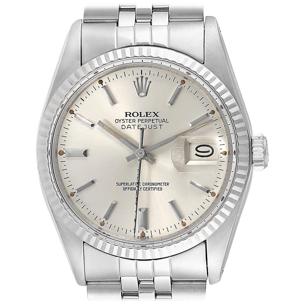 Rolex Datejust Steel White Gold Fluted Bezel Vintage Men's Watch 16014