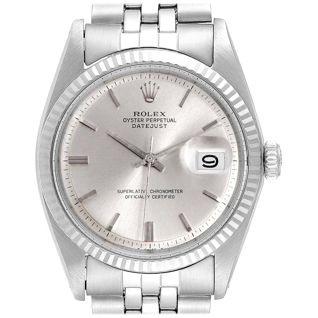 Rolex Datejust Steel White Gold Fluted Bezel Vintage Steel Watch 1601