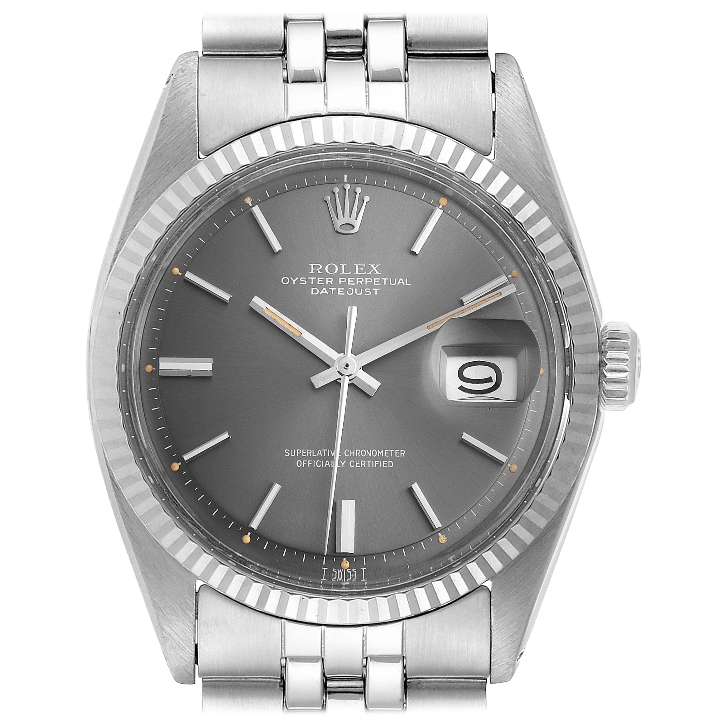 Rolex Datejust Steel White Gold Grey Dial Vintage Steel Watch 1601 For Sale