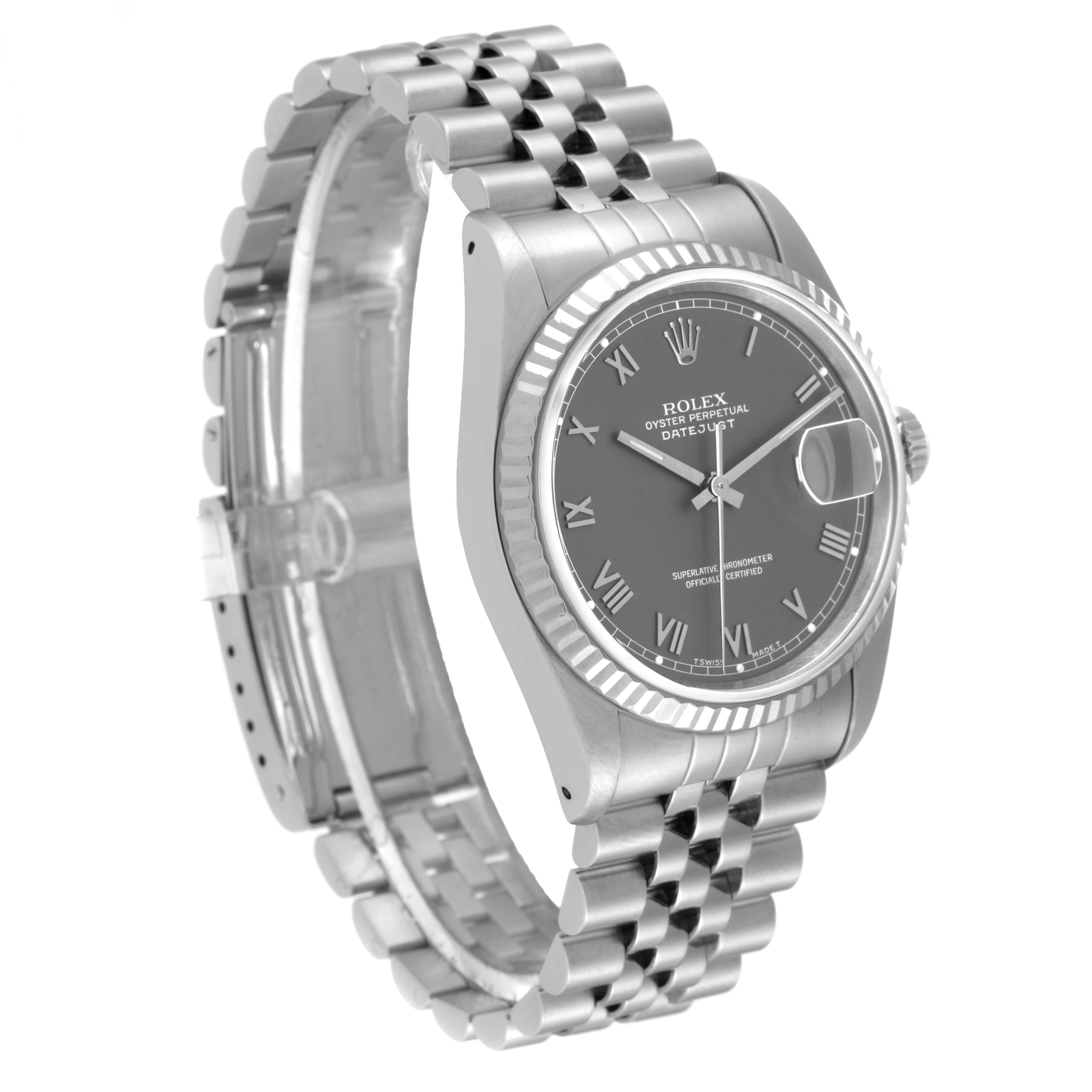 Rolex Datejust Steel White Gold Grey Roman Dial Mens Watch 16234 In Excellent Condition In Atlanta, GA