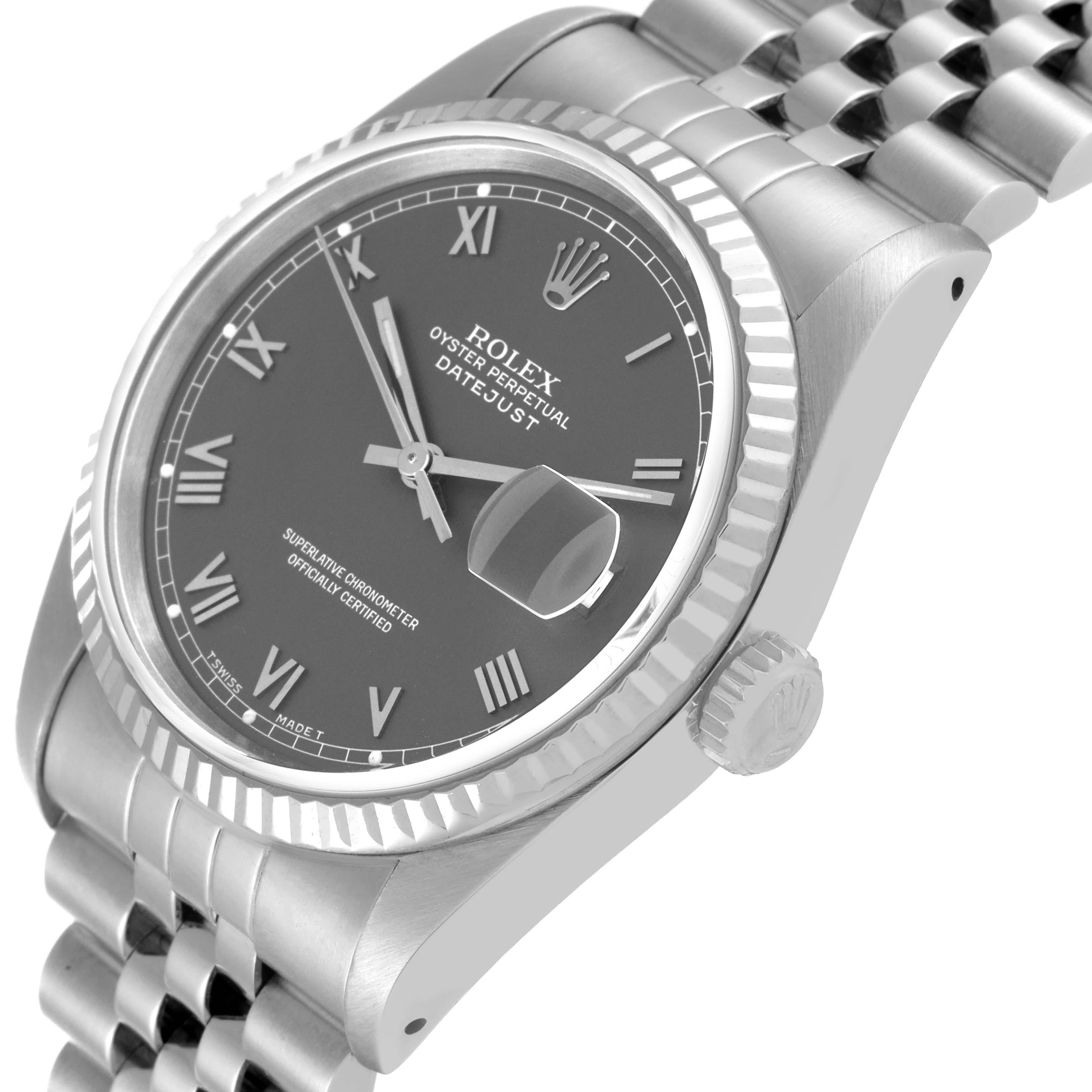 Rolex Datejust Steel White Gold Grey Roman Dial Mens Watch 16234 1
