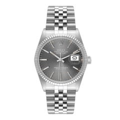 Rolex Datejust Steel White Gold Grey Tapestry Dial Vintage Mens Watch 16014