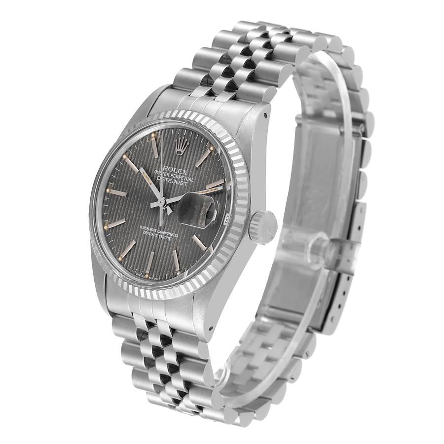 Rolex Datejust Steel White Gold Grey Tapestry Dial Vintage Mens Watch 16014 In Good Condition In Atlanta, GA