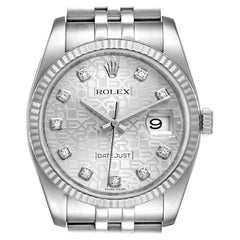 Rolex Datejust Steel White Gold Jubilee Diamond Dial Watch 116234 Box Card