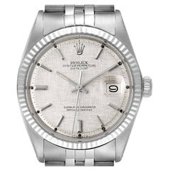 Rolex Datejust Steel White Gold Linen Dial Vintage Men's Watch 1601