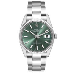 Rolex Datejust Steel White Gold Mint Green Dial Mens Watch 126234 Box Card