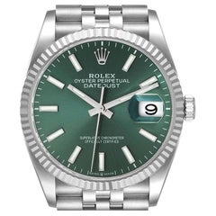 Rolex Datejust Steel White Gold Mint Green Dial Mens Watch 126234 Box Card