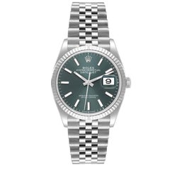 Rolex Datejust Steel White Gold Mint Green Dial Mens Watch 126234 Unworn