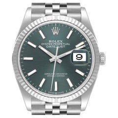 Rolex Datejust Steel White Gold Mint Green Dial Mens Watch 126234 Unworn