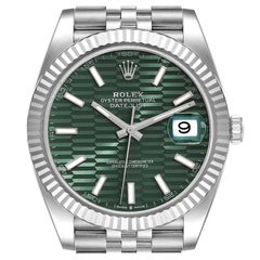 Rolex Datejust Herrenuhr 126334, Stahl, Weißgold, Mintgrün, geriffeltes Zifferblatt
