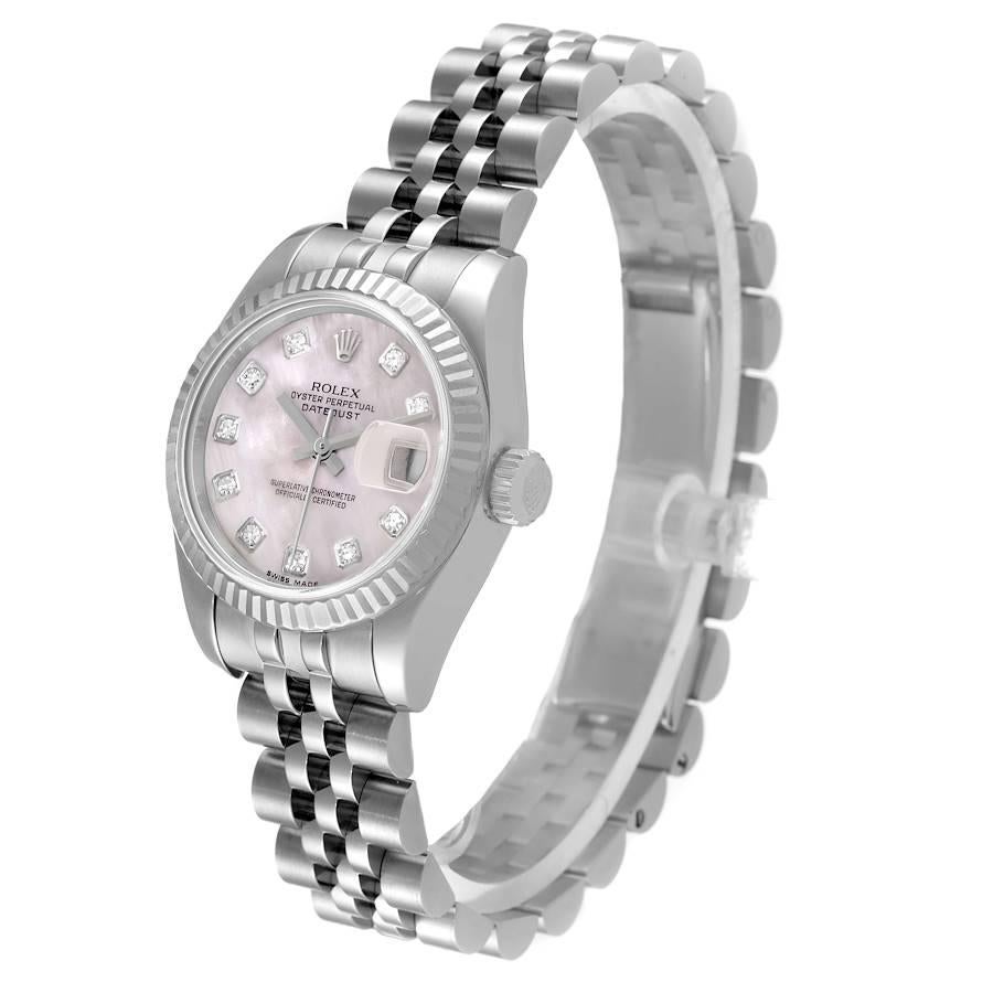 Women's Rolex Datejust Steel White Gold MOP Diamond Dial Ladies Watch 179174 Box Papers For Sale