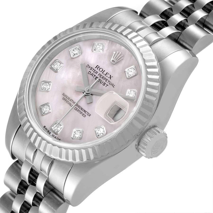 Rolex Datejust Steel White Gold MOP Diamond Dial Ladies Watch 179174 Box Papers For Sale 1