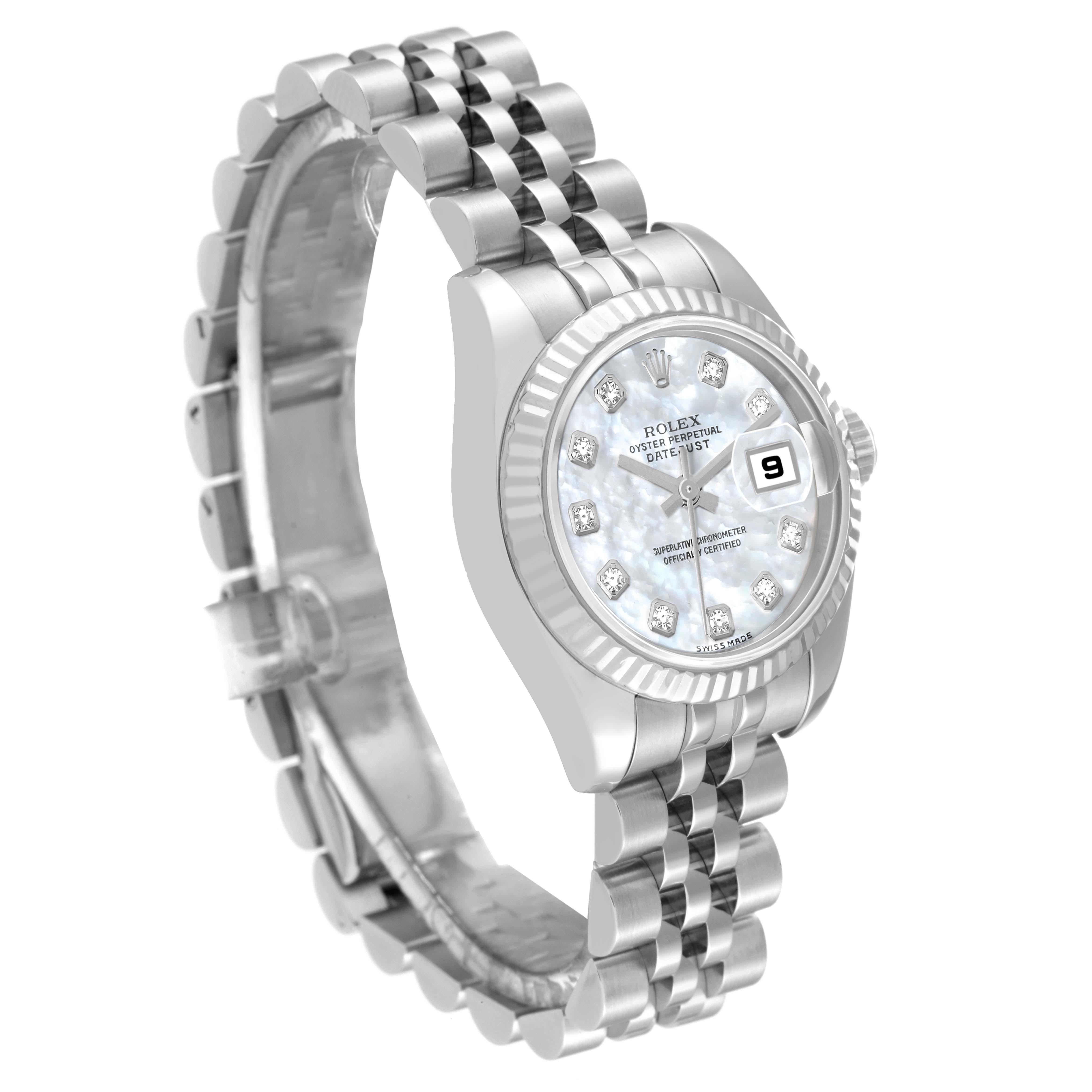 Rolex Datejust Steel White Gold MOP Diamond Dial Ladies Watch 179174 In Excellent Condition In Atlanta, GA