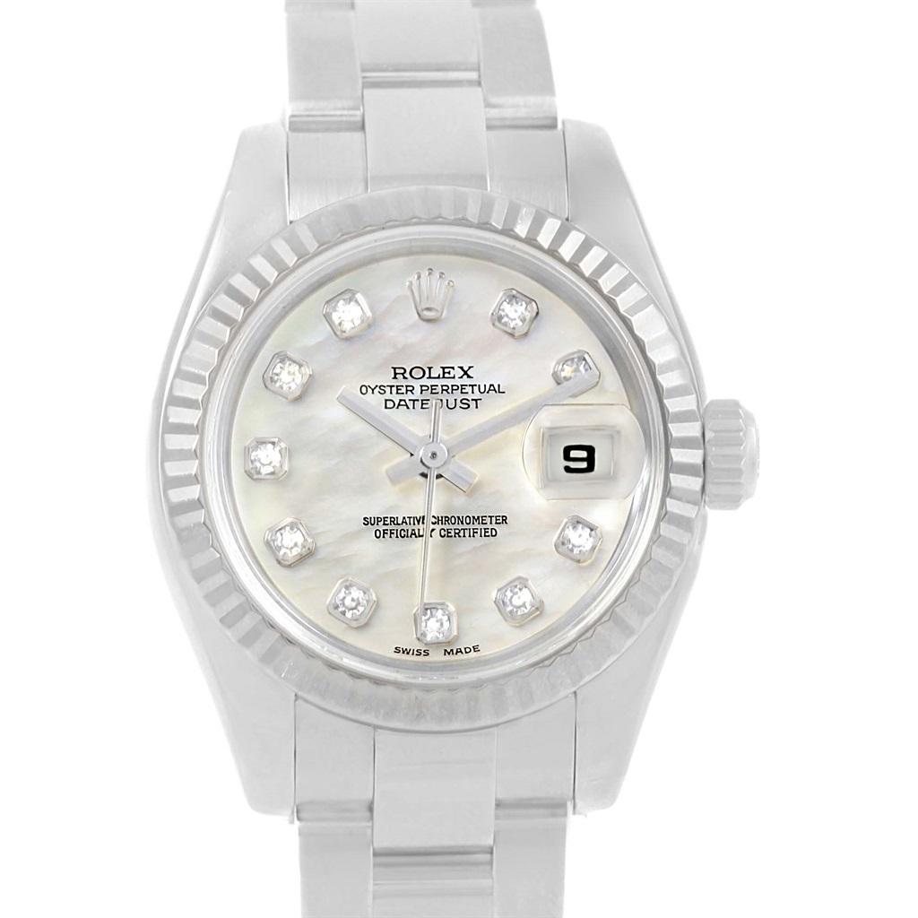 Women's Rolex Datejust Steel White Gold MOP Diamond Dial Ladies Watch 179174 For Sale