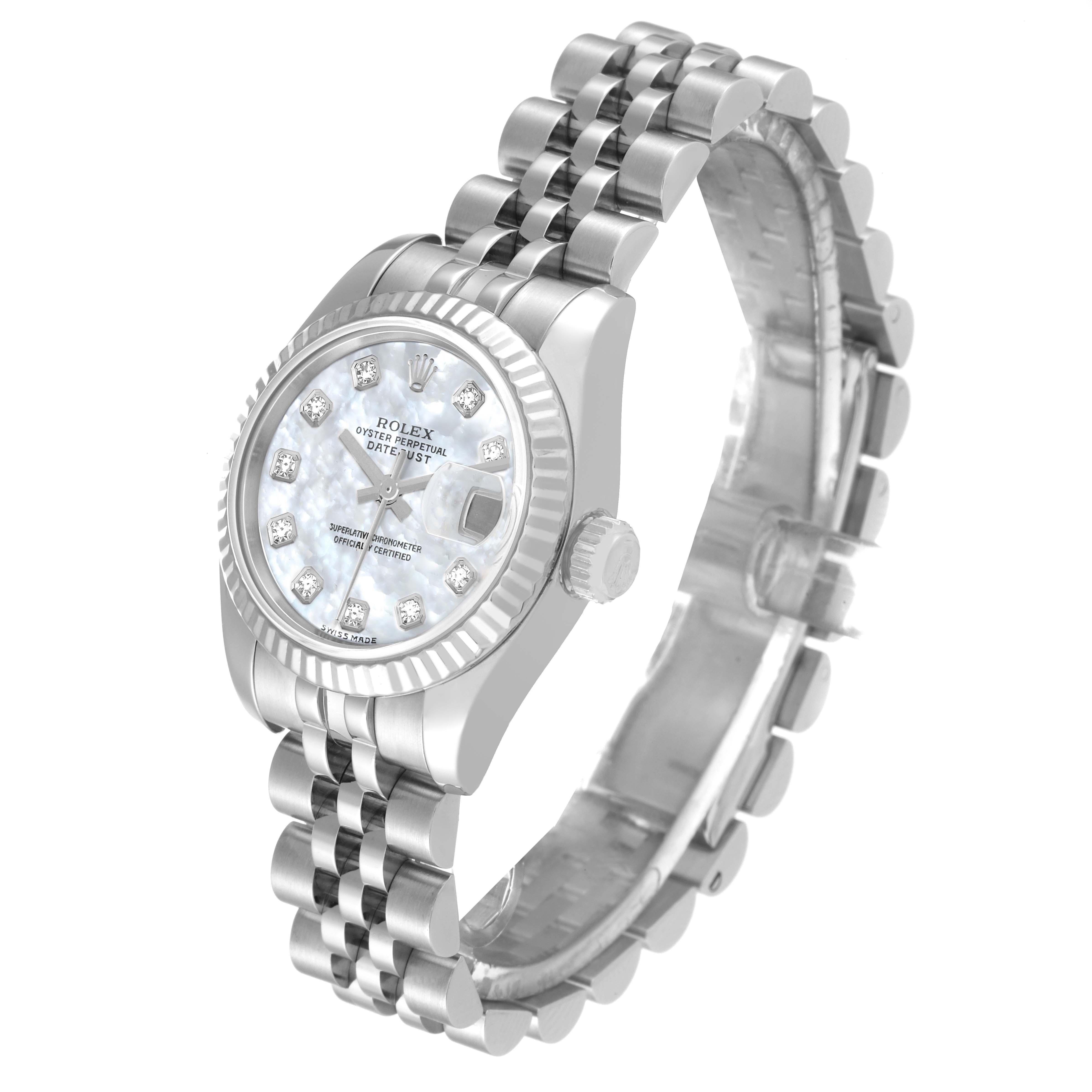 Women's Rolex Datejust Steel White Gold MOP Diamond Dial Ladies Watch 179174