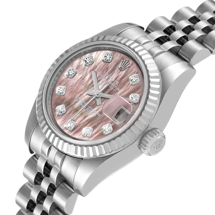 Women's Rolex Datejust Steel White Gold MOP Diamond Dial Ladies Watch 179174