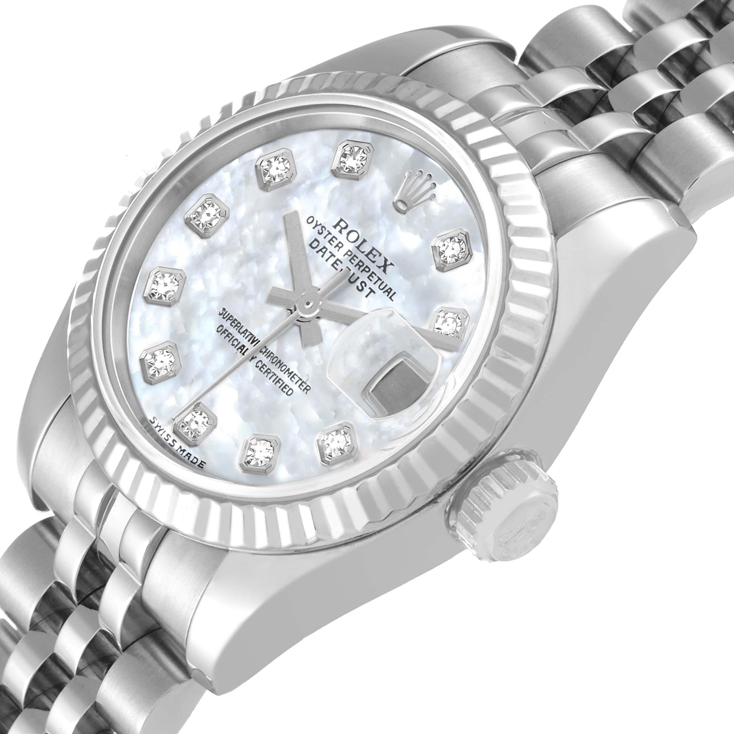 Rolex Datejust Steel White Gold MOP Diamond Dial Ladies Watch 179174 1