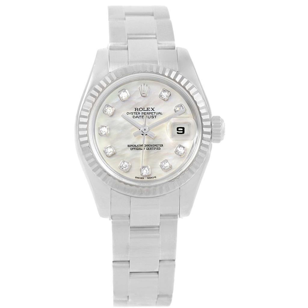 Rolex Datejust Steel White Gold MOP Diamond Dial Ladies Watch 179174 For Sale 3