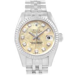 Rolex Datejust Steel White Gold MOP Diamond Dial Ladies Watch 179174