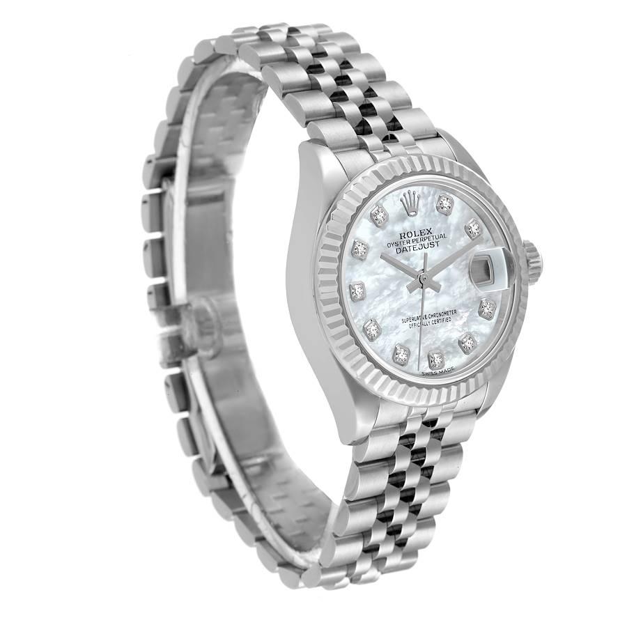 Rolex Datejust Damenuhr aus Stahl und Weißgold mit MOP-Diamant-Zifferblatt 279174 Boxkarte im Zustand „Hervorragend“ im Angebot in Atlanta, GA