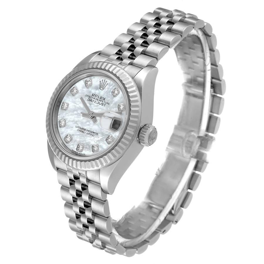 Rolex Datejust Damenuhr aus Stahl und Weißgold mit MOP-Diamant-Zifferblatt 279174 Boxkarte im Angebot 1