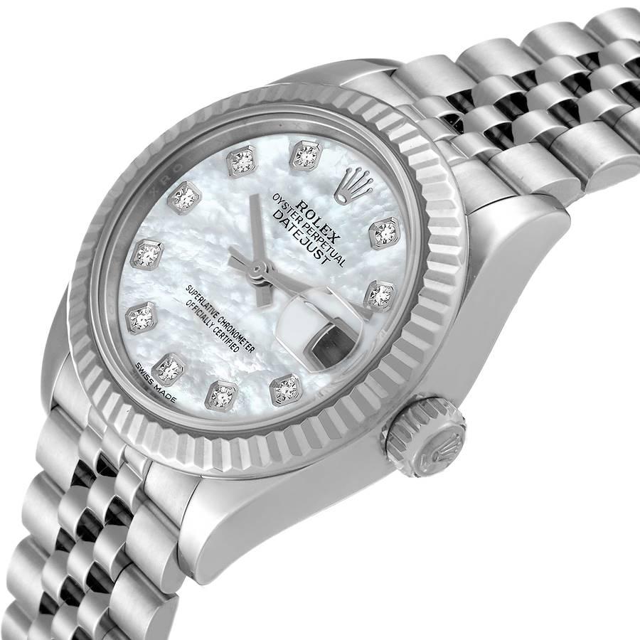 Rolex Datejust Damenuhr aus Stahl und Weißgold mit MOP-Diamant-Zifferblatt 279174 Boxkarte im Angebot 2