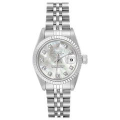 Rolex Datejust Steel White Gold MOP Diamond Dial Ladies Watch 69174 Box