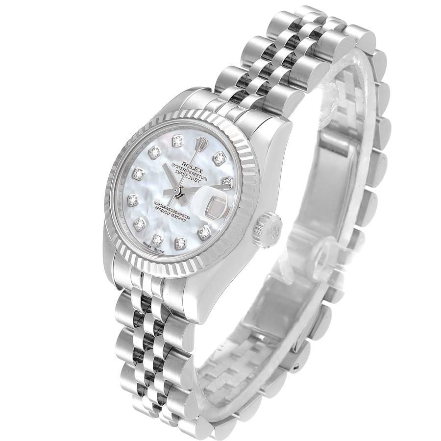 Women's Rolex Datejust Steel White Gold MOP Diamond Ladies Watch 179174