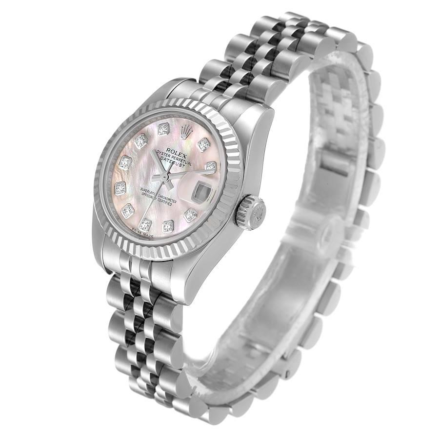 Rolex Datejust Steel White Gold Mop Diamond Ladies Watch 179174 In Excellent Condition For Sale In Atlanta, GA