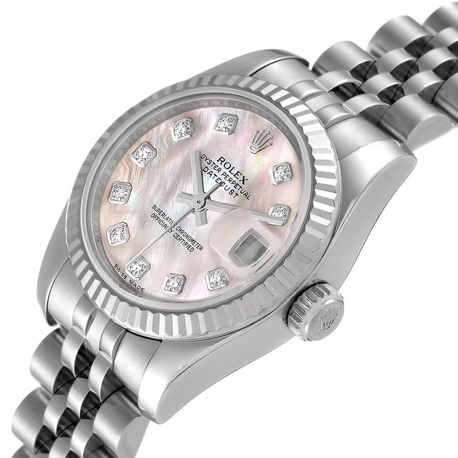 Women's Rolex Datejust Steel White Gold Mop Diamond Ladies Watch 179174 For Sale