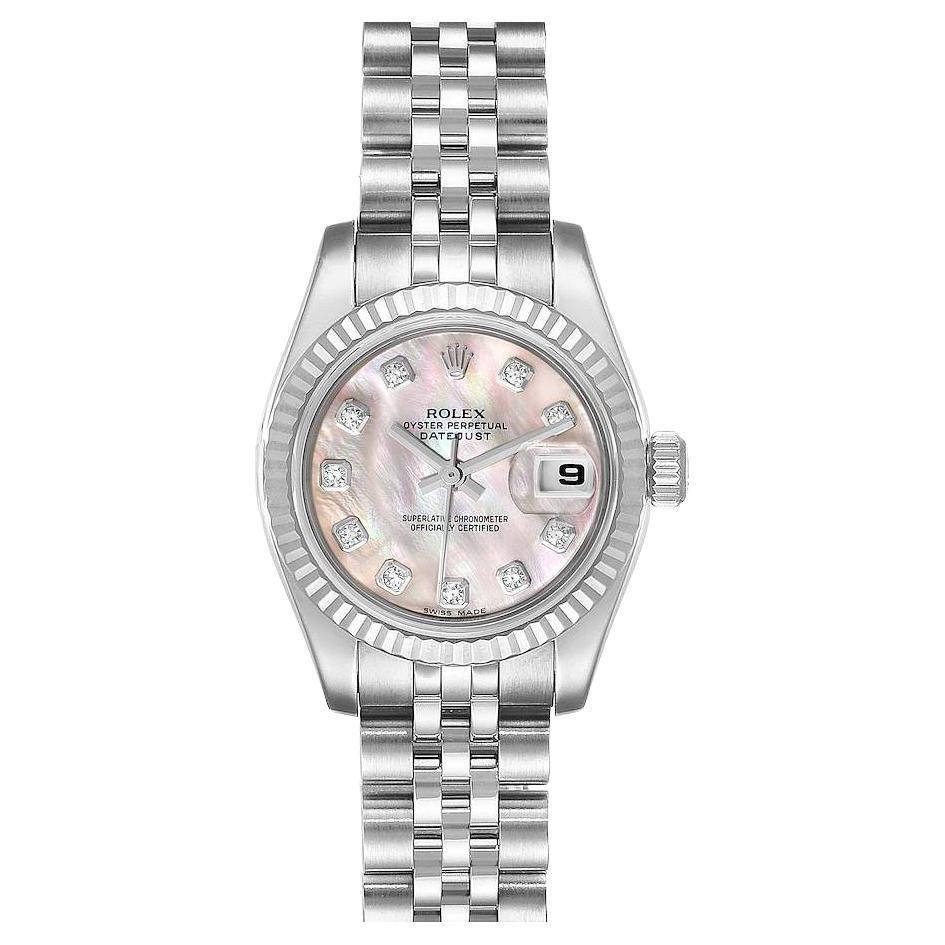 Rolex Datejust Steel White Gold Mop Diamond Ladies Watch 179174 For Sale