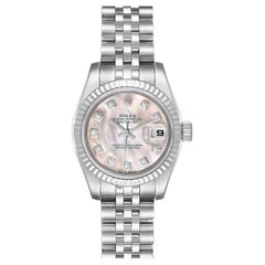 Rolex Datejust Steel White Gold Mop Diamond Ladies Watch 179174