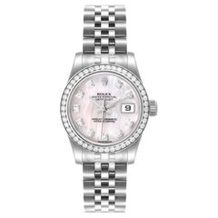 Rolex Datejust Steel White Gold MOP Diamond Ladies Watch 179384 Box Card