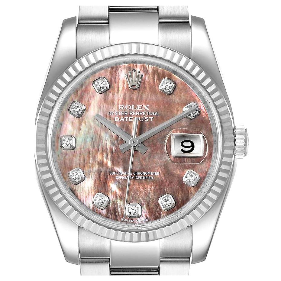 Rolex Datejust Steel White Gold MOP Diamond Men's Watch 116234 Box Papers For Sale