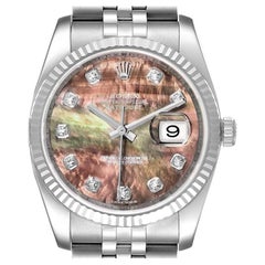 Rolex Datejust Steel White Gold MOP Diamond Mens Watch 116234
