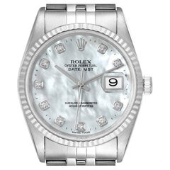 Rolex Datejust Steel White Gold MOP Diamond Mens Watch 16234 Box Papers