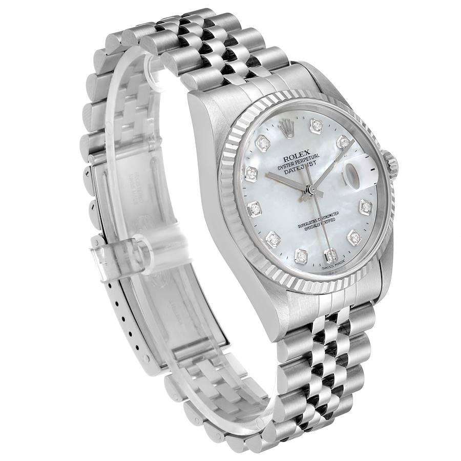 Rolex Datejust Steel White Gold Mother of Pearl Diamond Men’s Watch 16234 In Excellent Condition For Sale In Atlanta, GA