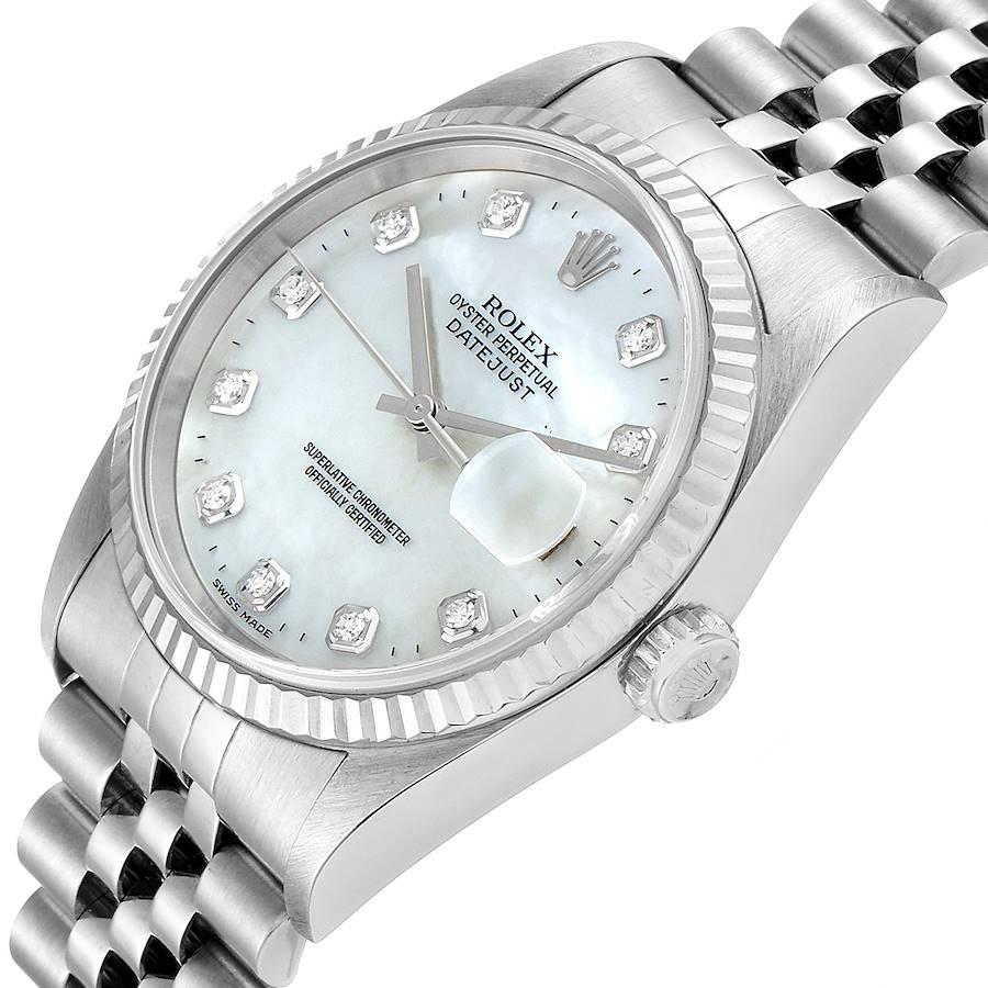 Rolex Datejust Steel White Gold Mother of Pearl Diamond Men’s Watch 16234 For Sale 1